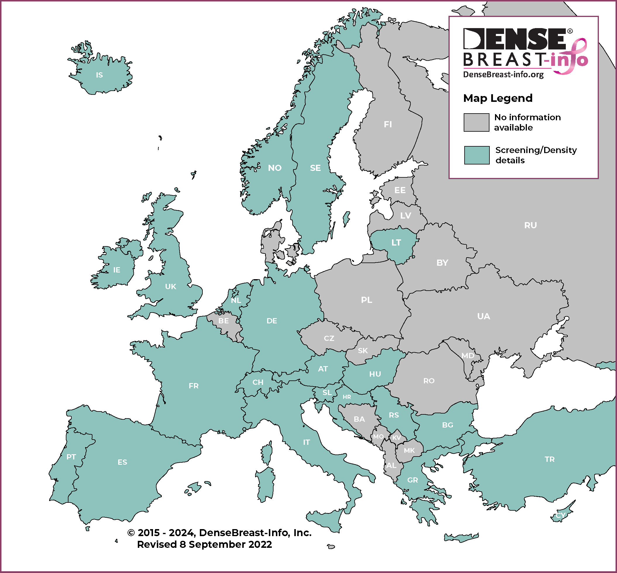 Map: Screening Guidelines by Country | Dense Breast Info